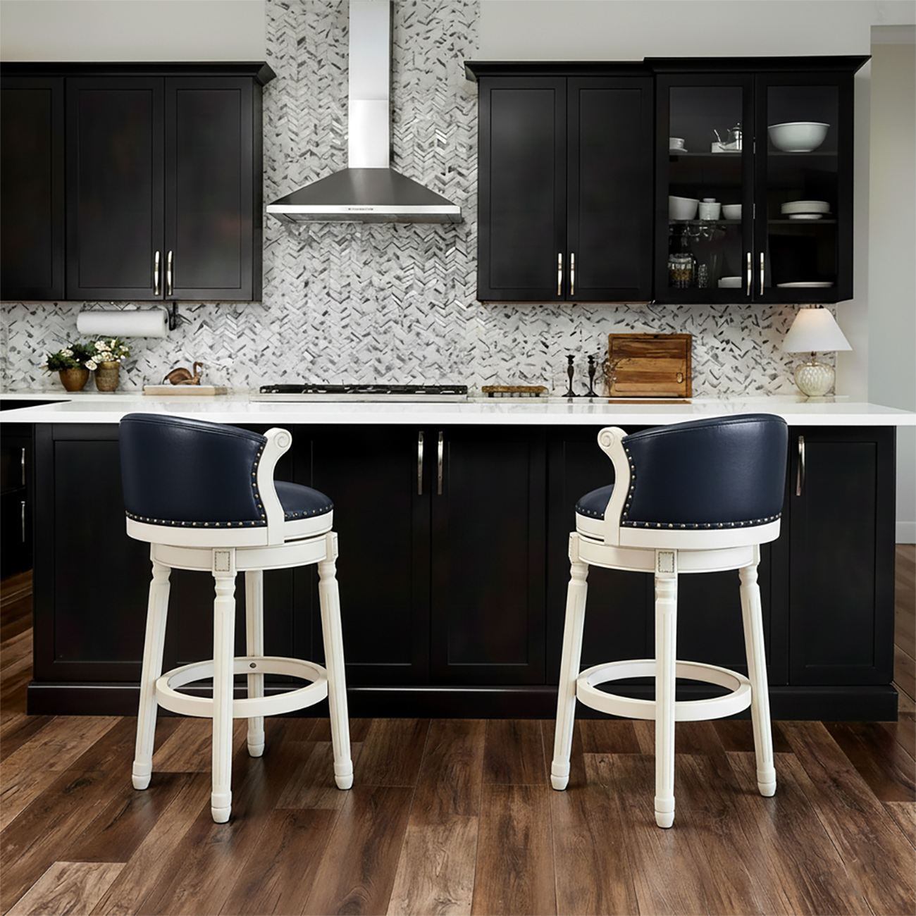 Solid Wood Leather Swivel Counter Stools with Backs
