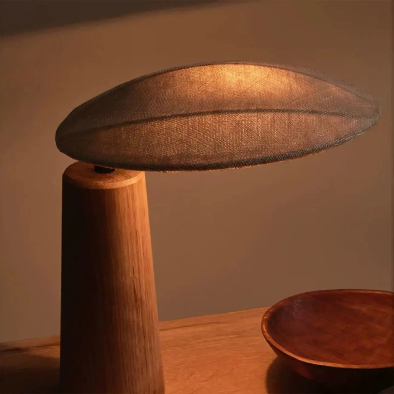 Nordic Flax Shade Natural Wood Table Lamp for Bedroom