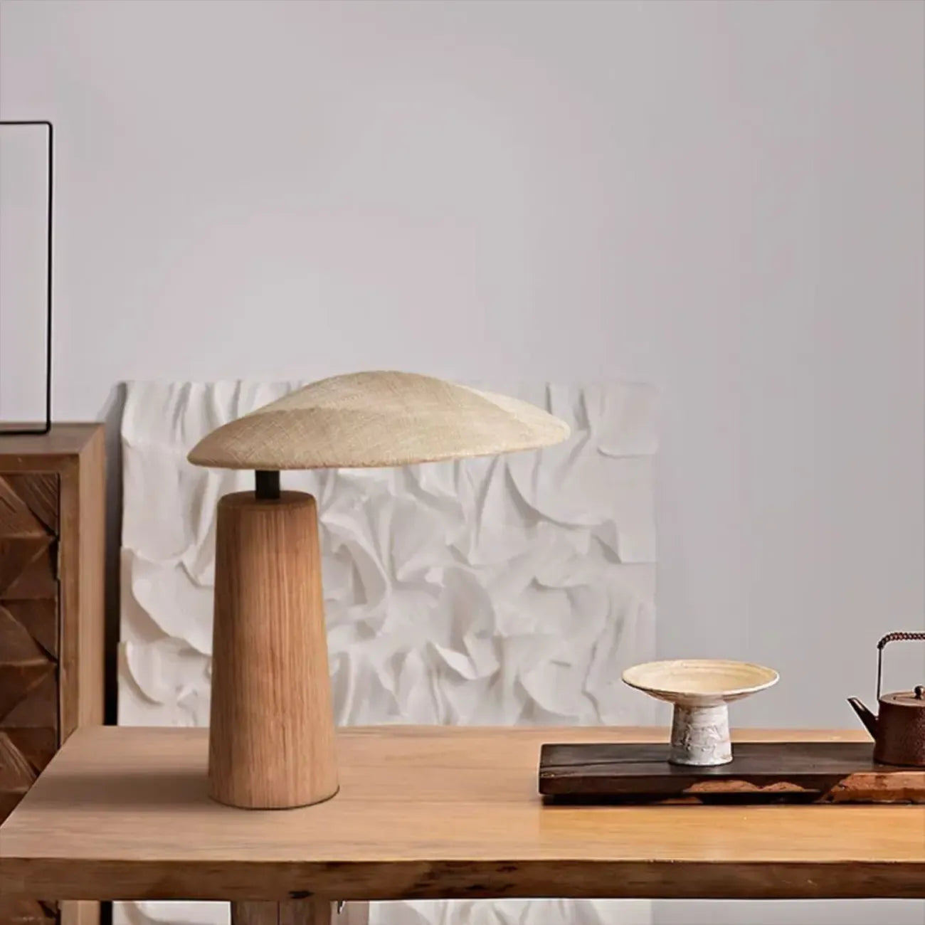 Nordic Flax Shade Natural Wood Table Lamp for Bedroom