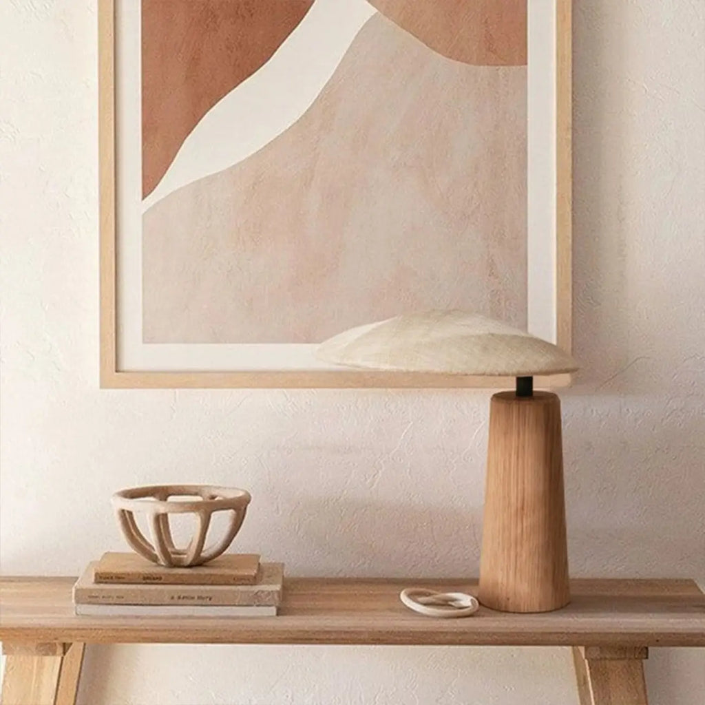 Nordic Flax Shade Natural Wood Table Lamp for Bedroom