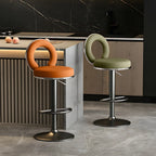 Glam Metal Round Adjustable Bar Stools with Cushions for Kitchen