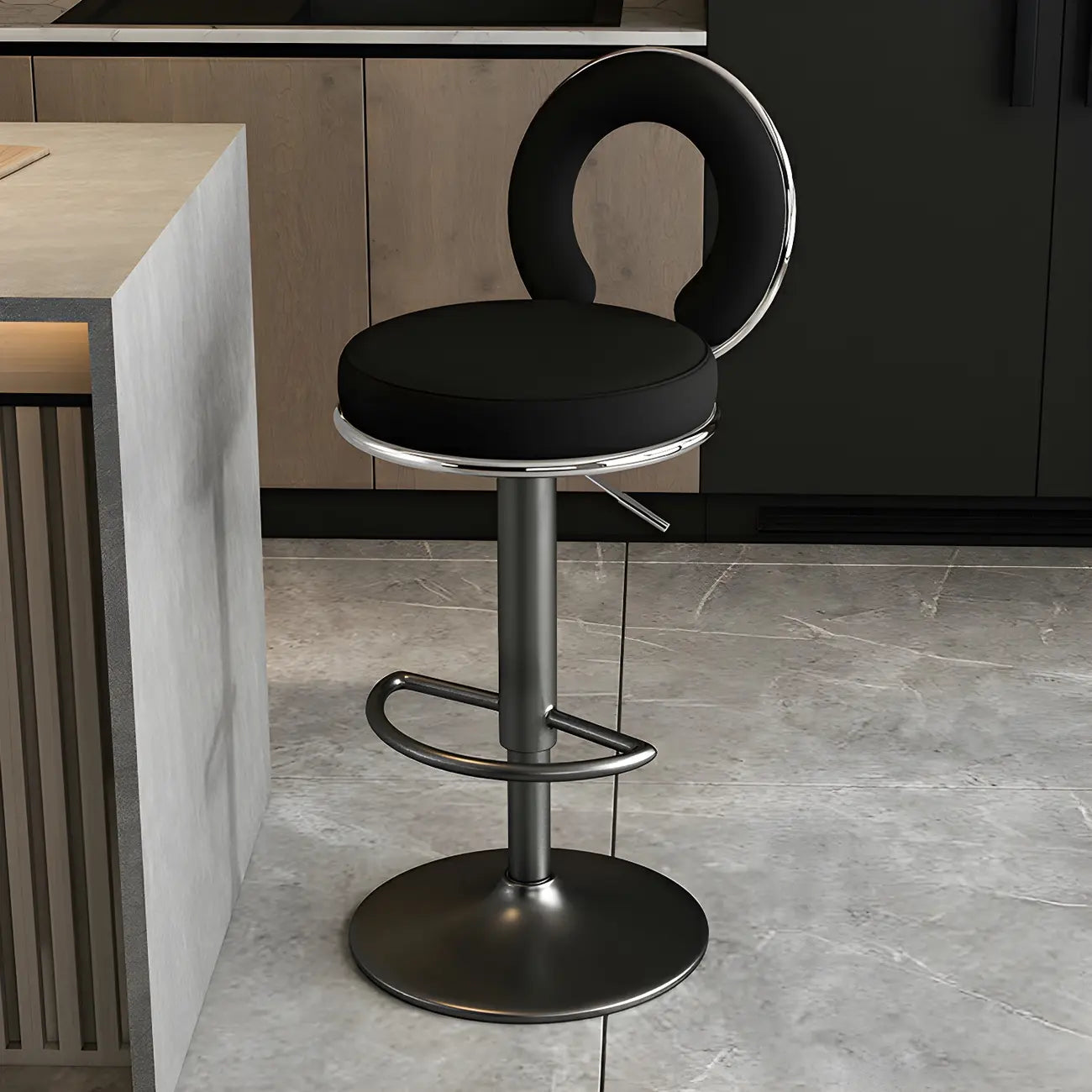 Glam Metal Round Adjustable Bar Stools with Cushions for Kitchen