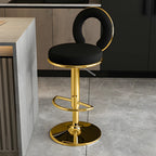 Glam Metal Round Adjustable Bar Stools with Cushions for Kitchen
