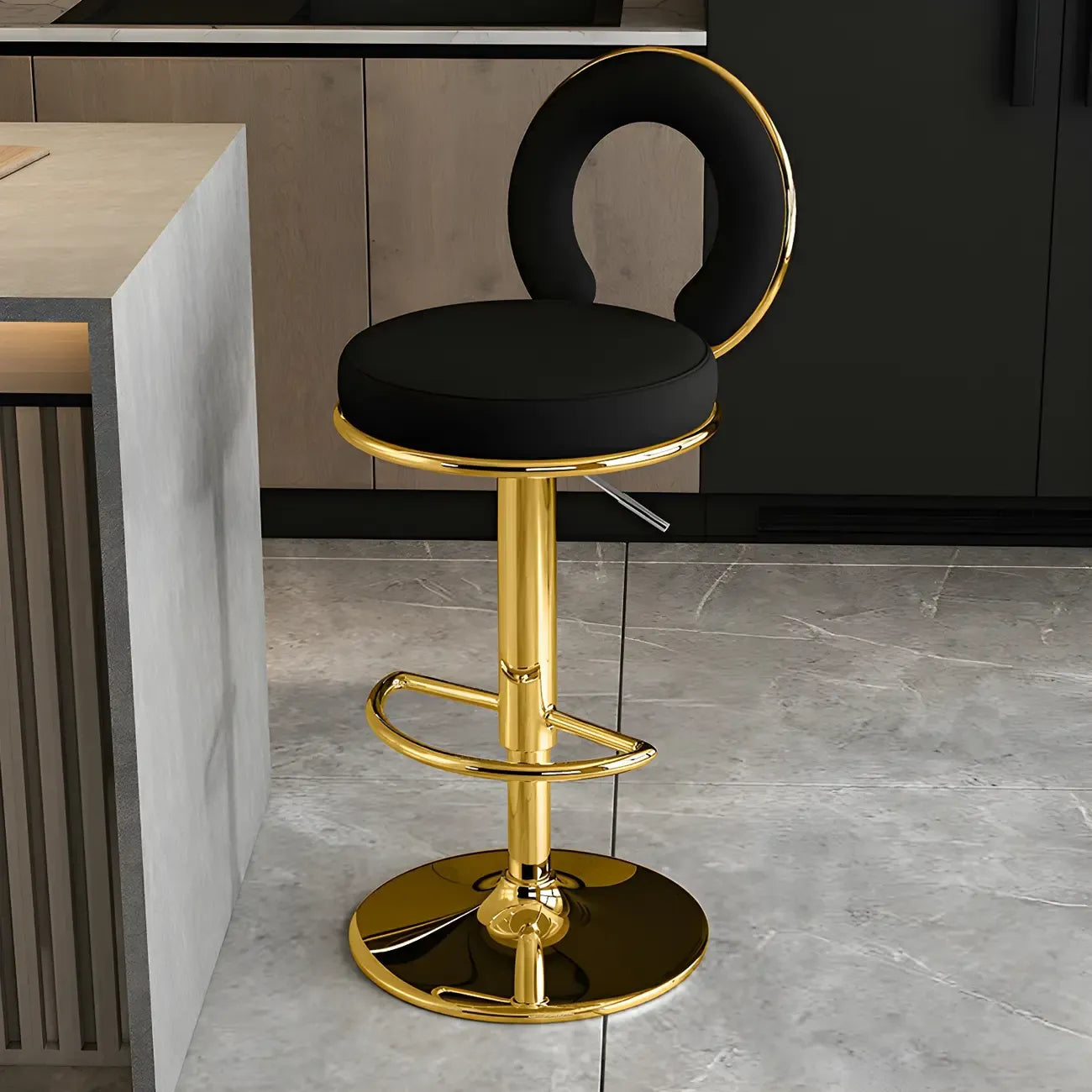 Glam Metal Round Adjustable Bar Stools with Cushions for Kitchen