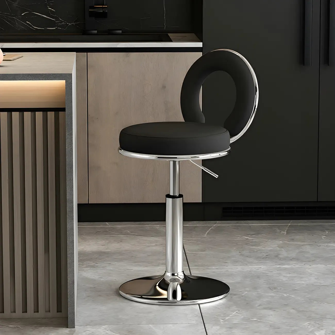 Glam Metal Round Adjustable Bar Stools with Cushions for Kitchen