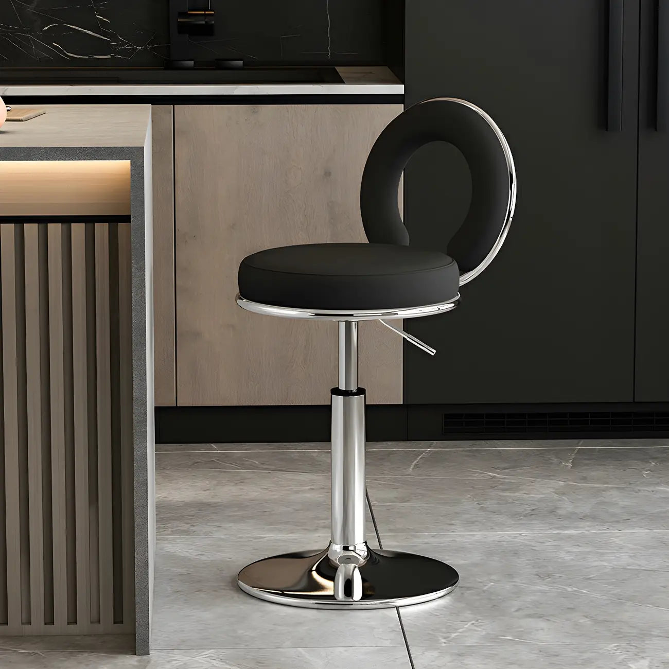Glam Metal Round Adjustable Bar Stools with Cushions for Kitchen