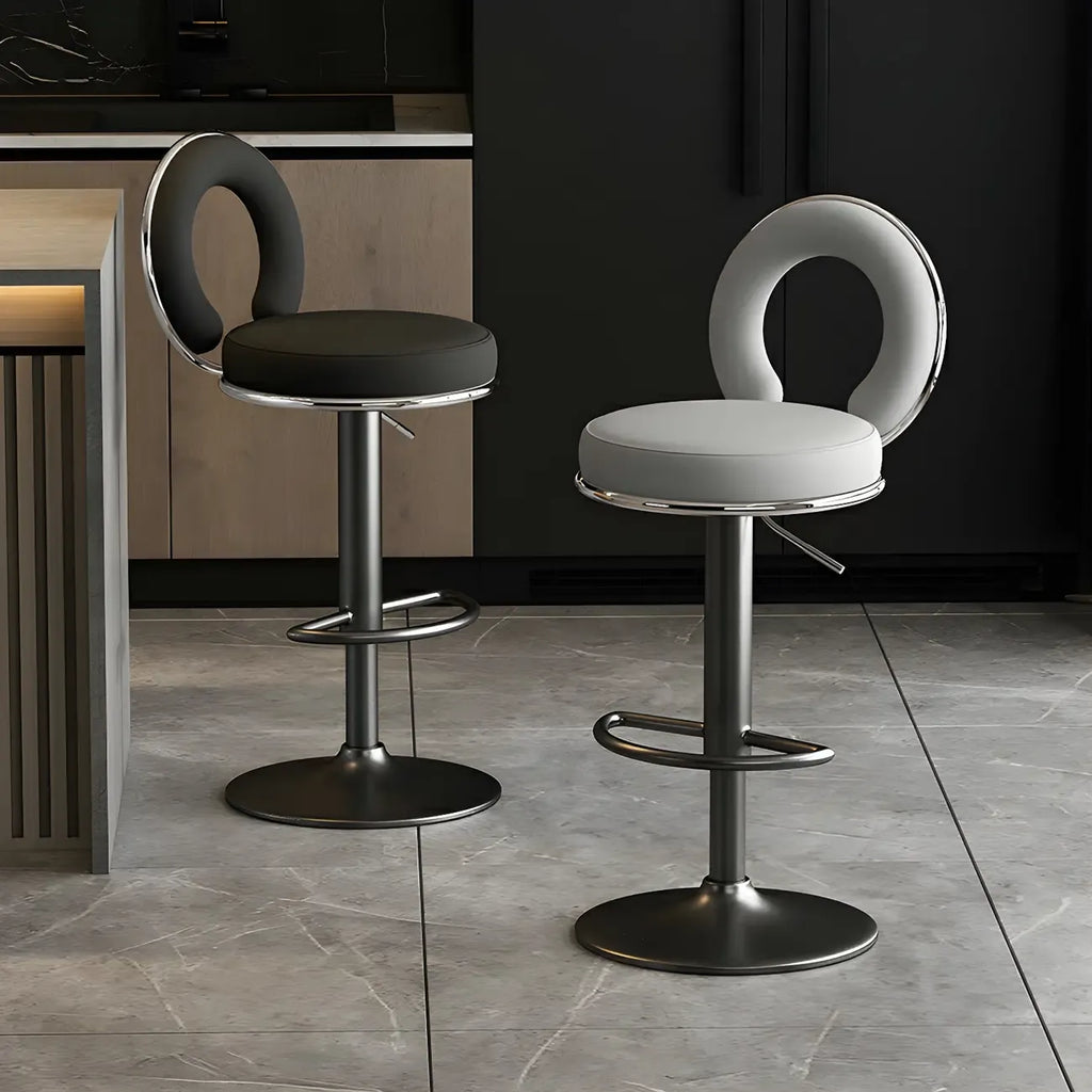 Glam Metal Round Adjustable Bar Stools with Cushions for Kitchen