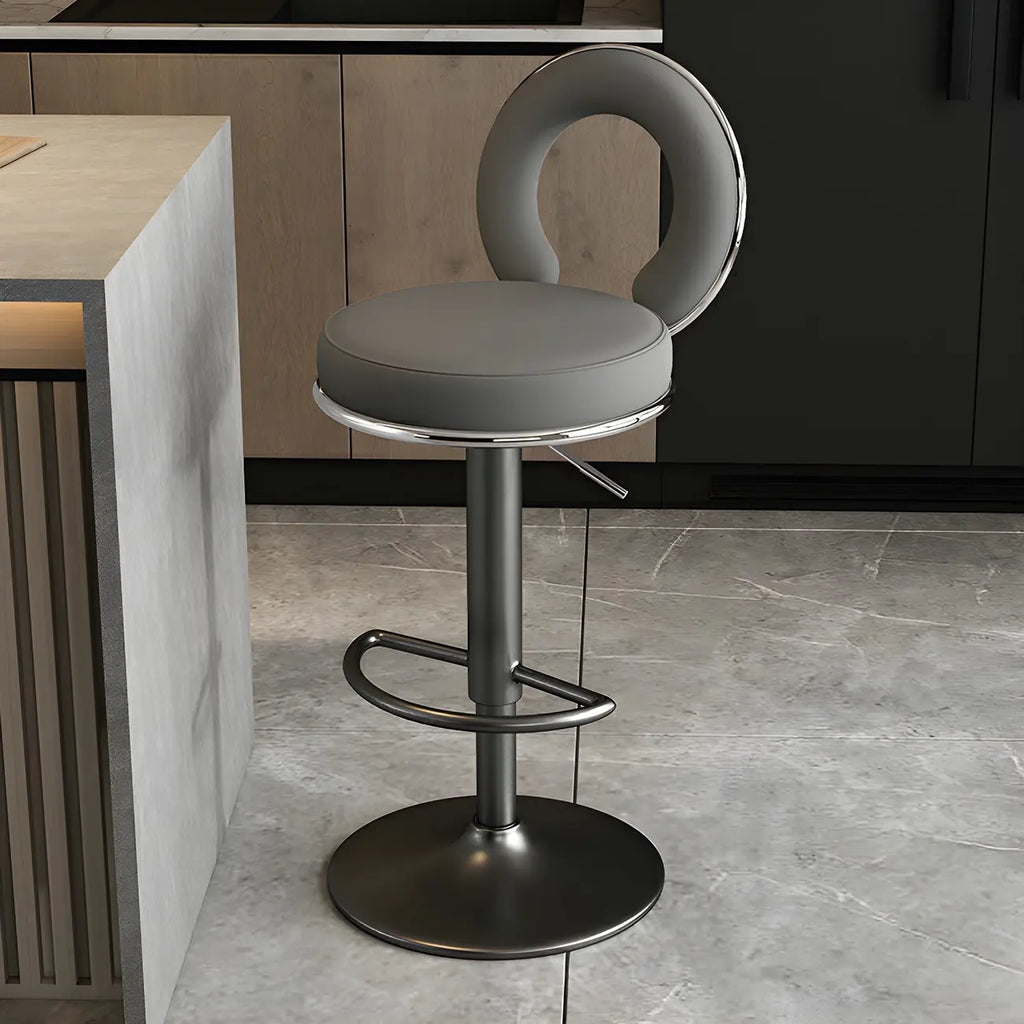 Glam Metal Round Adjustable Bar Stools with Cushions for Kitchen