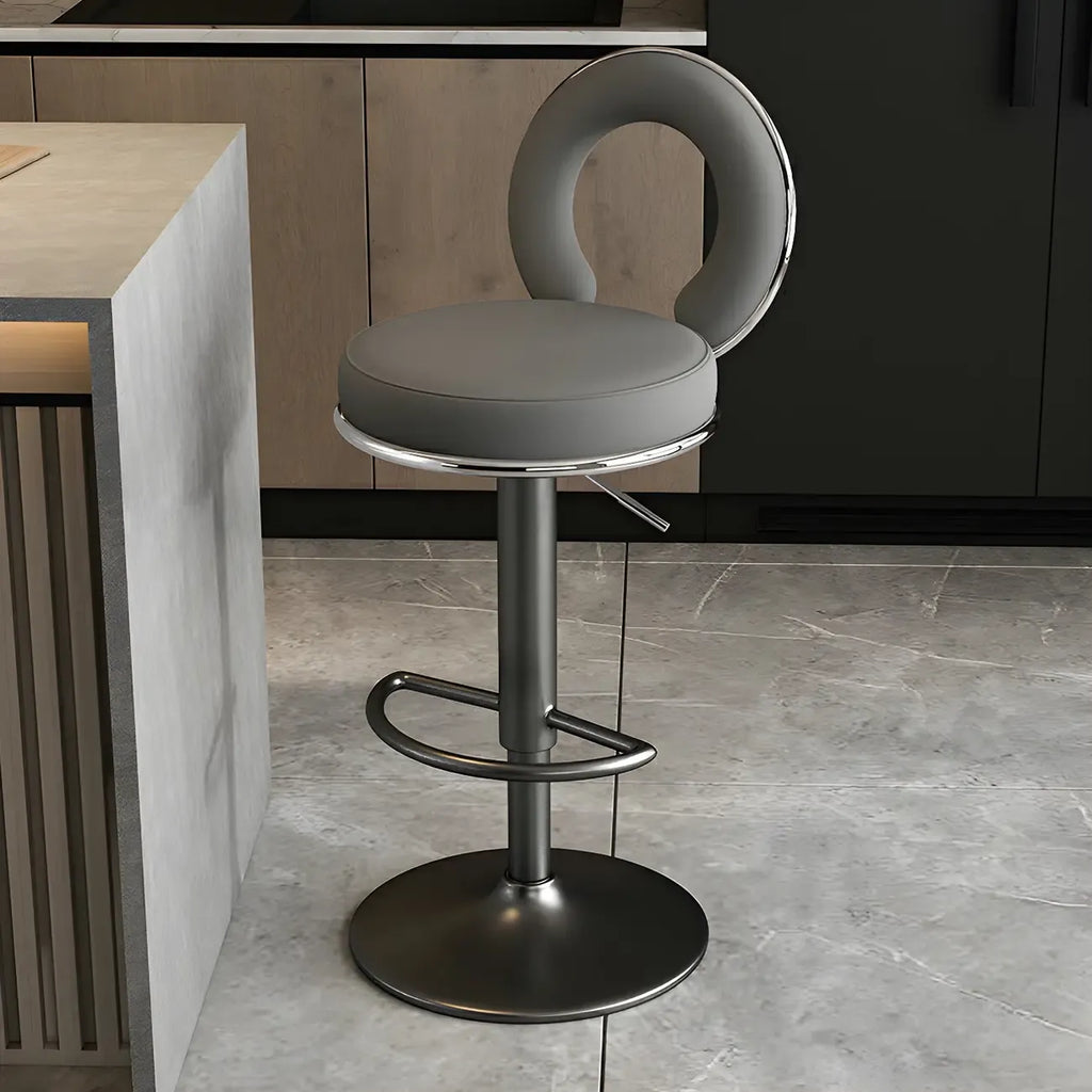 Glam Metal Round Adjustable Bar Stools with Cushions for Kitchen