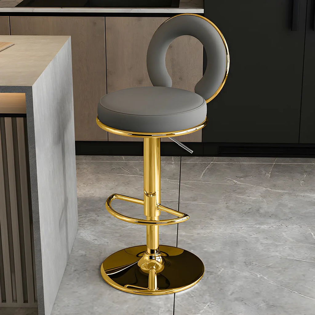 Glam Metal Round Adjustable Bar Stools with Cushions for Kitchen