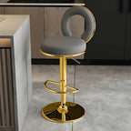 Glam Metal Round Adjustable Bar Stools with Cushions for Kitchen