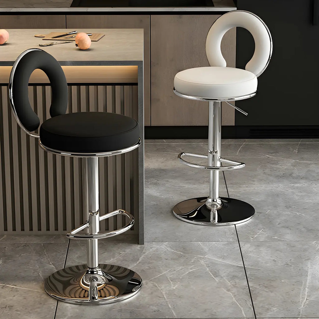 Glam Metal Round Adjustable Bar Stools with Cushions for Kitchen