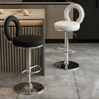 Glam Metal Round Adjustable Bar Stools with Cushions for Kitchen