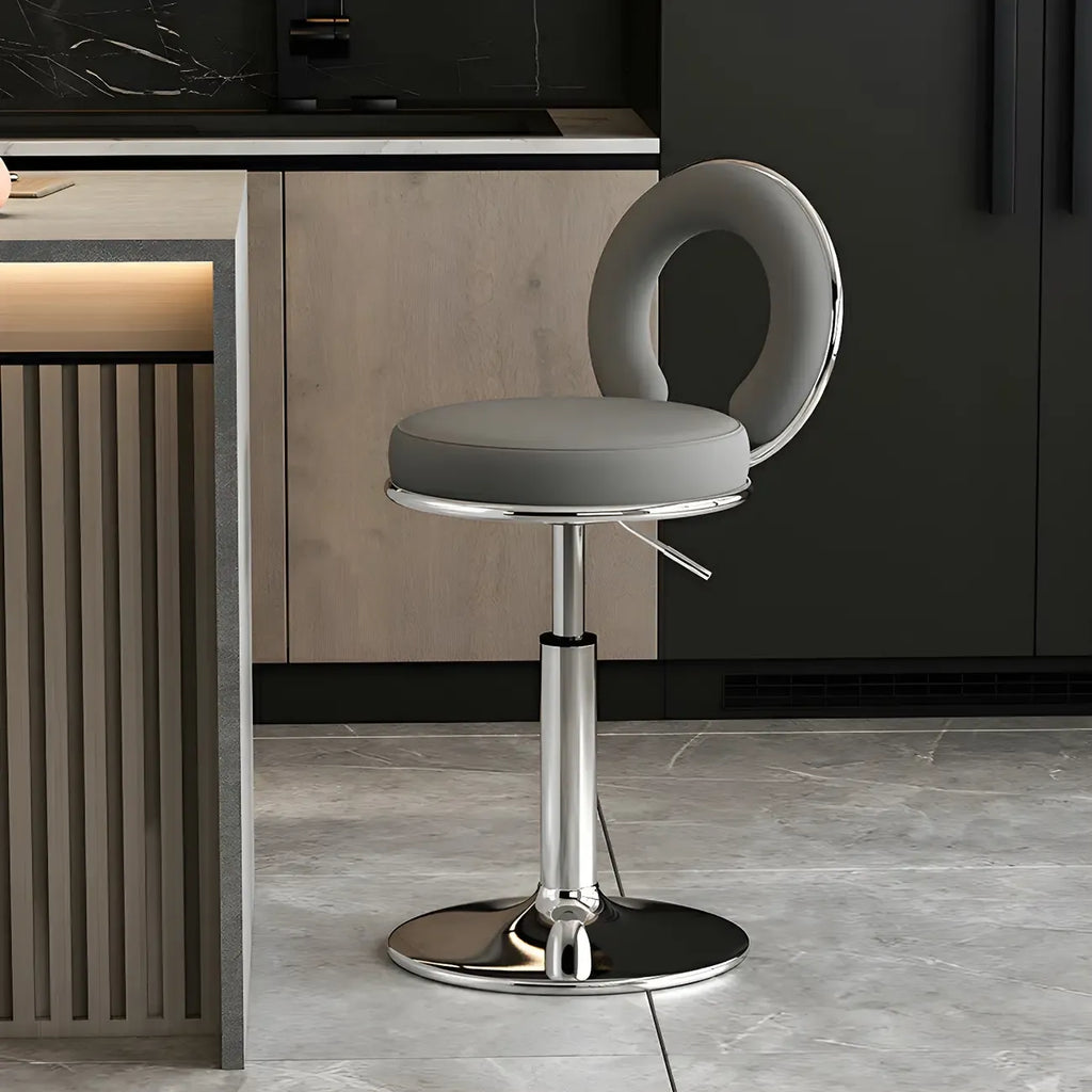Glam Metal Round Adjustable Bar Stools with Cushions for Kitchen