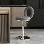 Glam Metal Round Adjustable Bar Stools with Cushions for Kitchen
