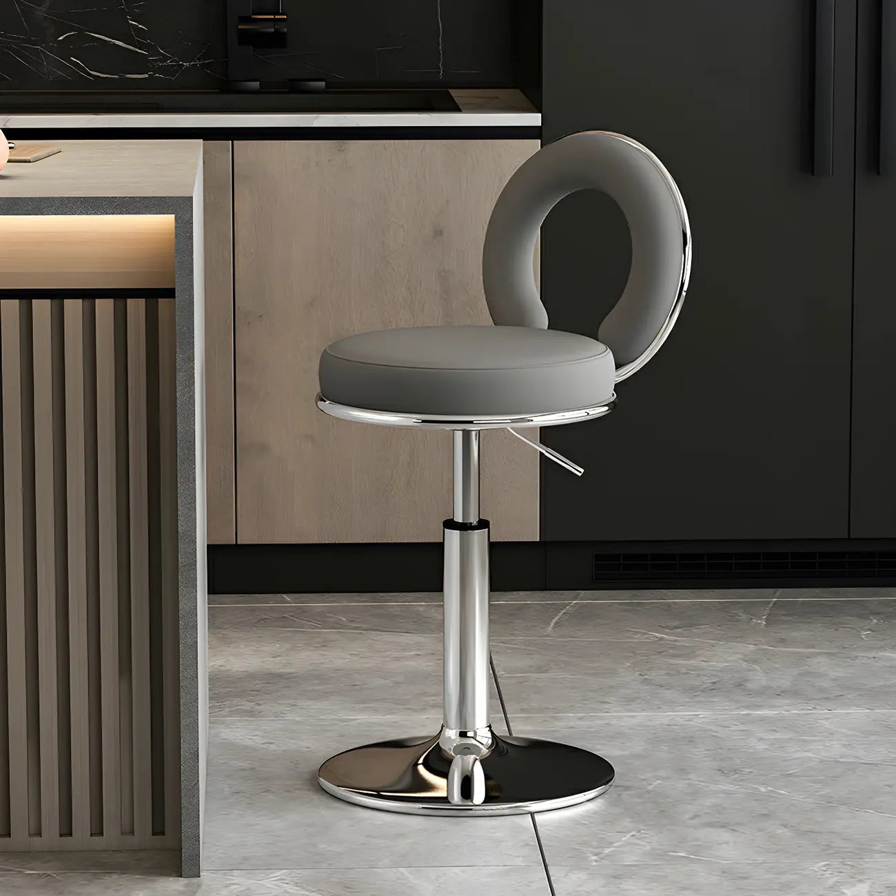 Glam Metal Round Adjustable Bar Stools with Cushions for Kitchen