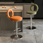 Glam Metal Round Adjustable Bar Stools with Cushions for Kitchen