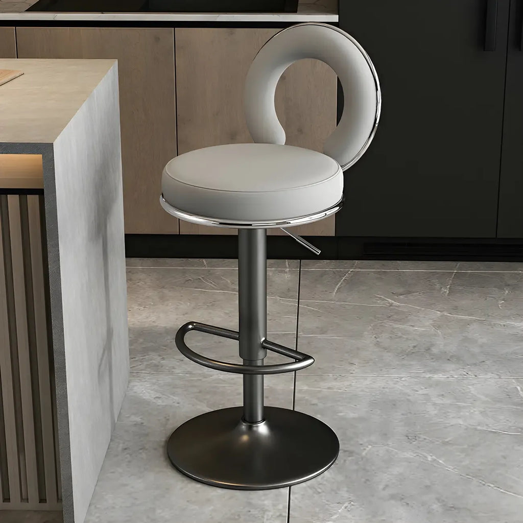 Glam Metal Round Adjustable Bar Stools with Cushions for Kitchen