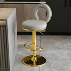 Glam Metal Round Adjustable Bar Stools with Cushions for Kitchen