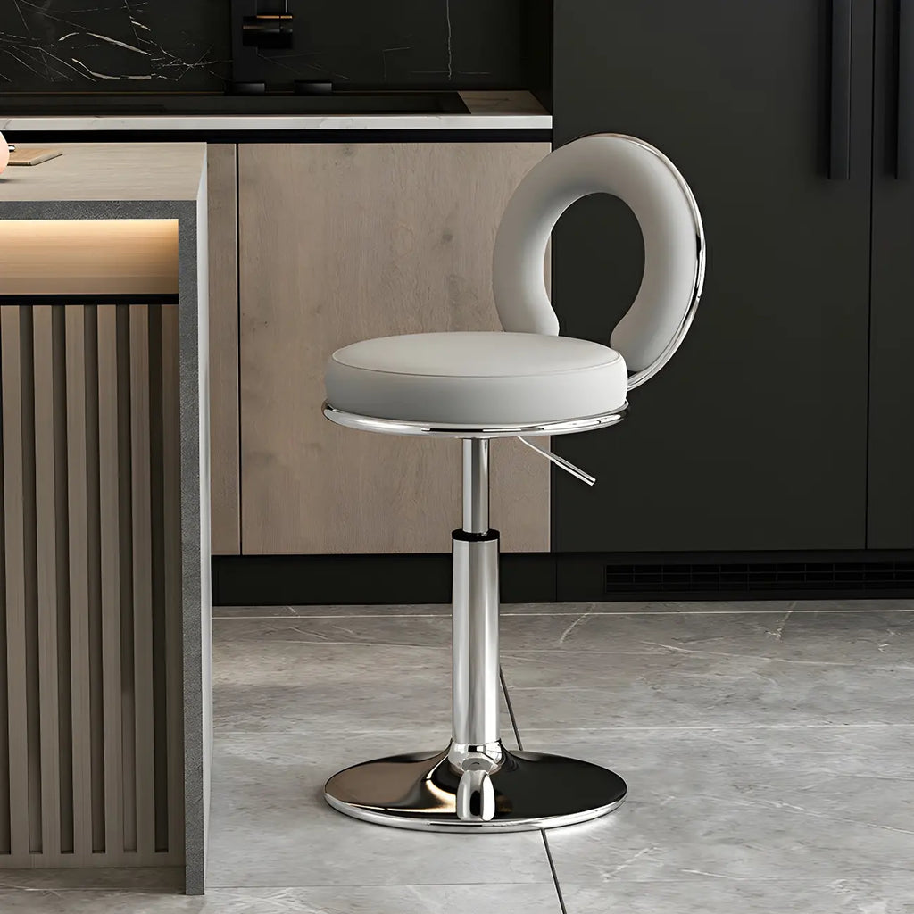 Glam Metal Round Adjustable Bar Stools with Cushions for Kitchen