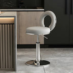 Glam Metal Round Adjustable Bar Stools with Cushions for Kitchen