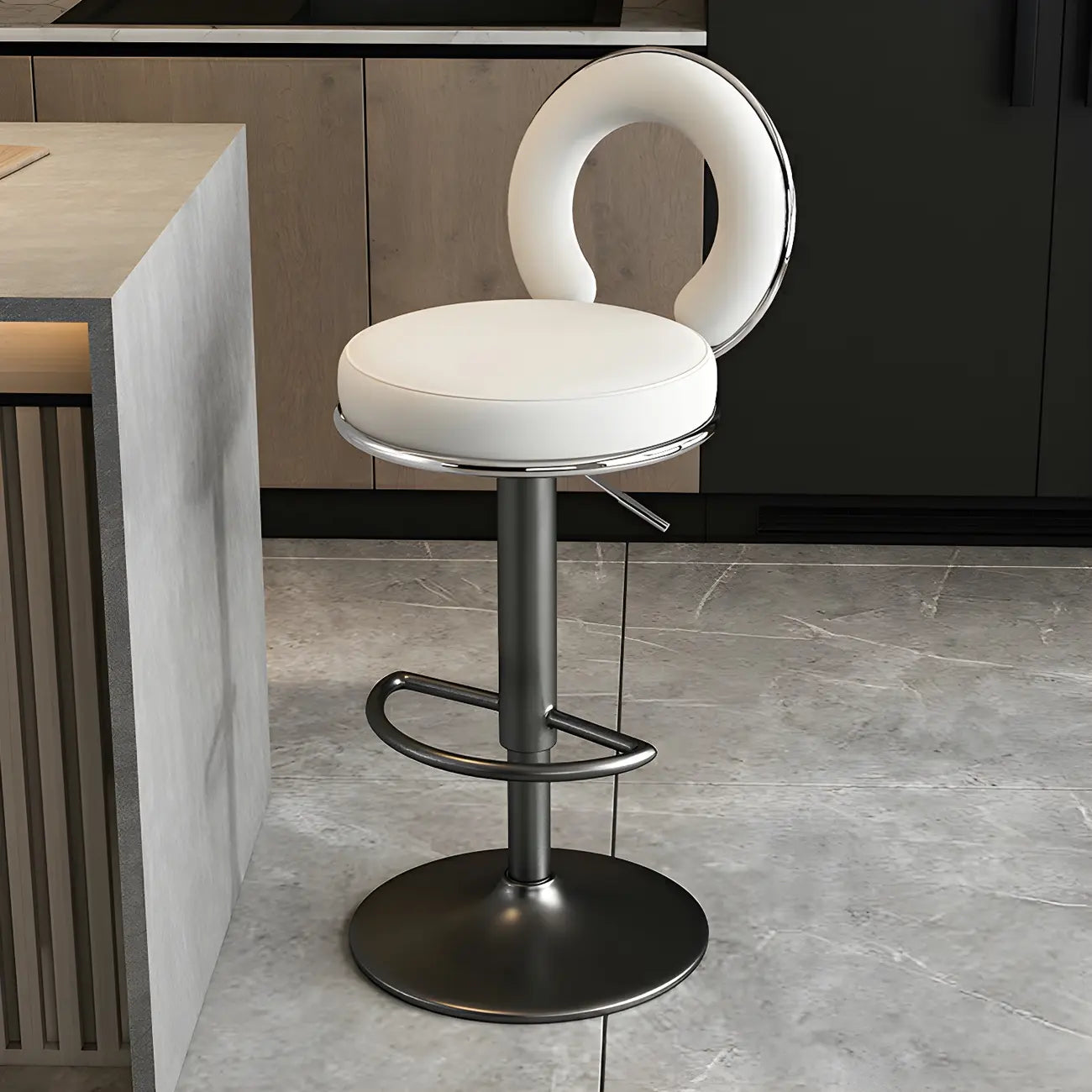 Glam Metal Round Adjustable Bar Stools with Cushions for Kitchen