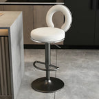 Glam Metal Round Adjustable Bar Stools with Cushions for Kitchen