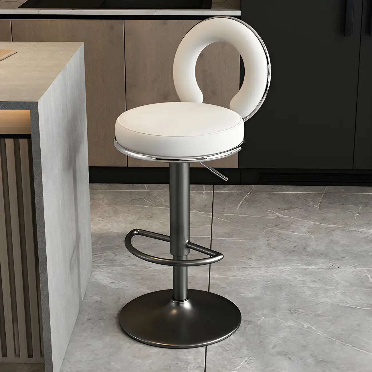 Glam Metal Round Adjustable Bar Stools with Cushions for Kitchen