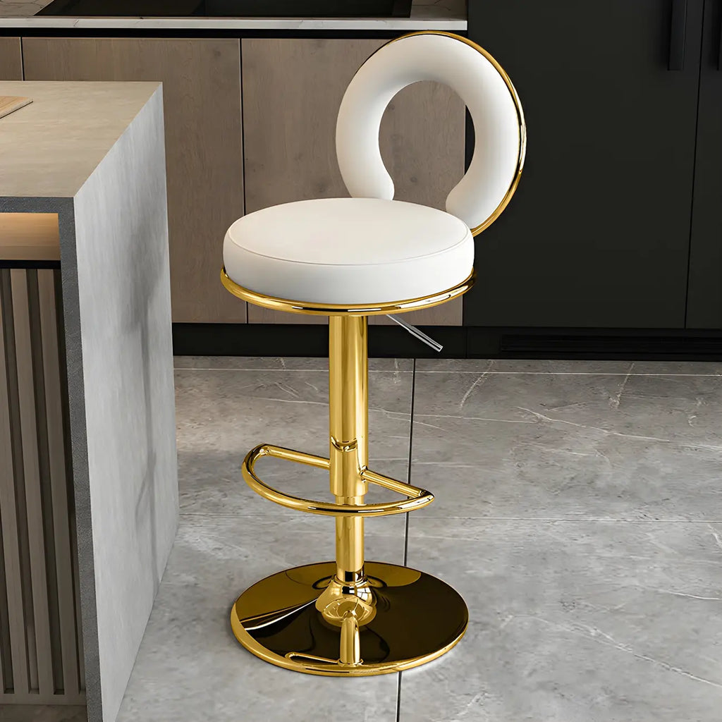 Glam Metal Round Adjustable Bar Stools with Cushions for Kitchen