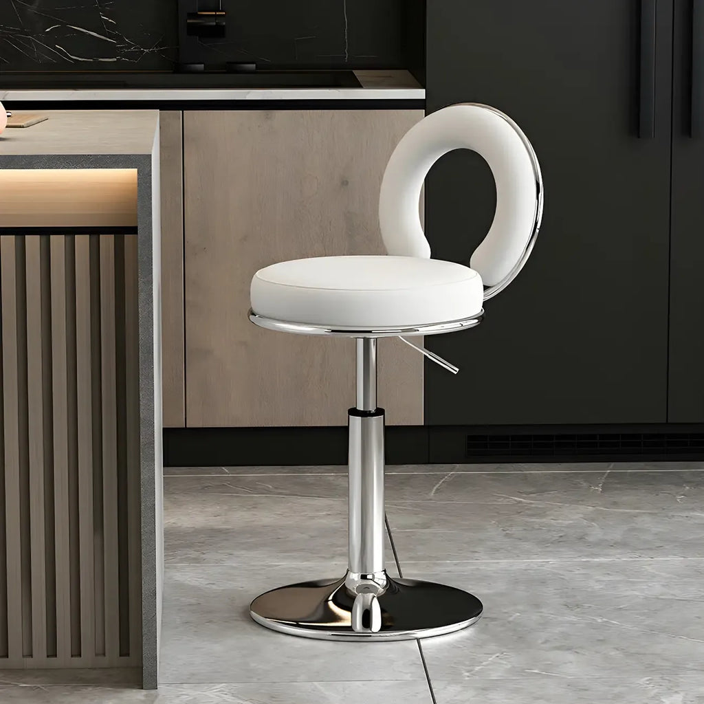 Glam Metal Round Adjustable Bar Stools with Cushions for Kitchen