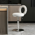 Glam Metal Round Adjustable Bar Stools with Cushions for Kitchen