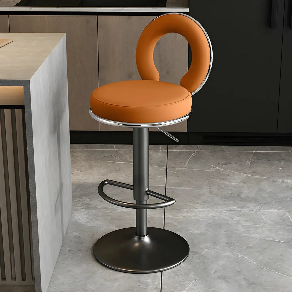 Glam Metal Round Adjustable Bar Stools with Cushions for Kitchen