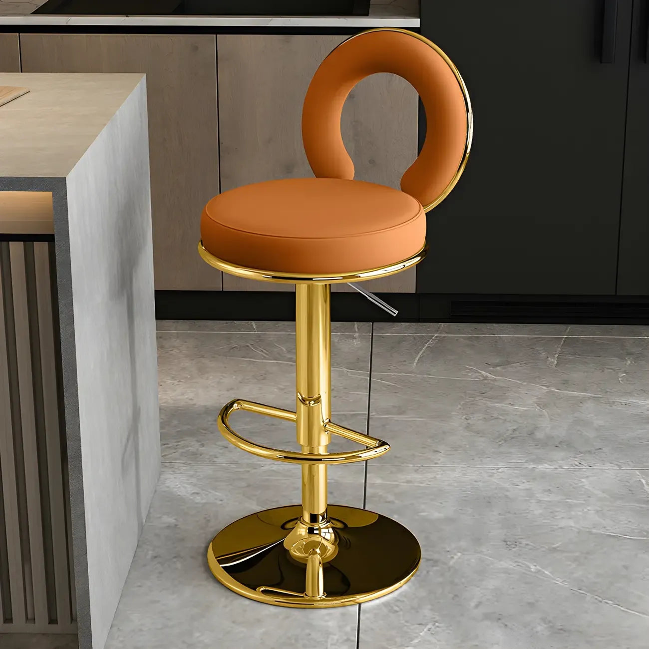 Glam Metal Round Adjustable Bar Stools with Cushions for Kitchen