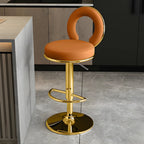 Glam Metal Round Adjustable Bar Stools with Cushions for Kitchen