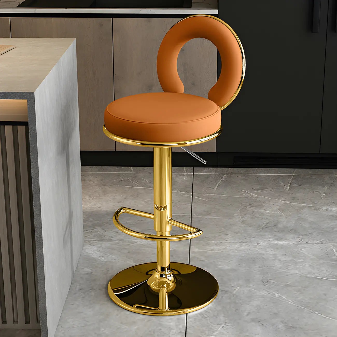 Glam Metal Round Adjustable Bar Stools with Cushions for Kitchen