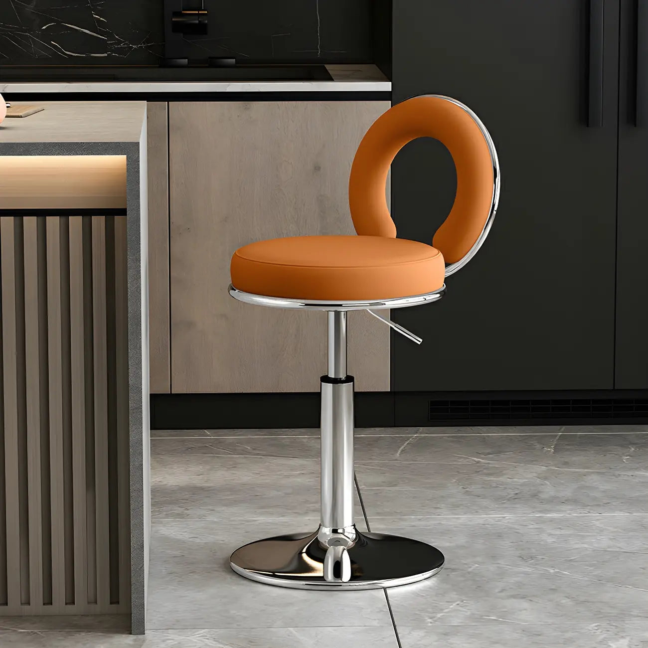 Glam Metal Round Adjustable Bar Stools with Cushions for Kitchen