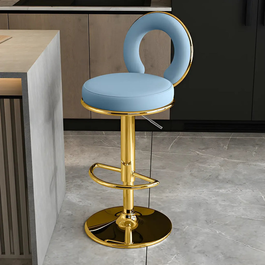 Glam Metal Round Adjustable Bar Stools with Cushions for Kitchen