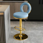 Glam Metal Round Adjustable Bar Stools with Cushions for Kitchen