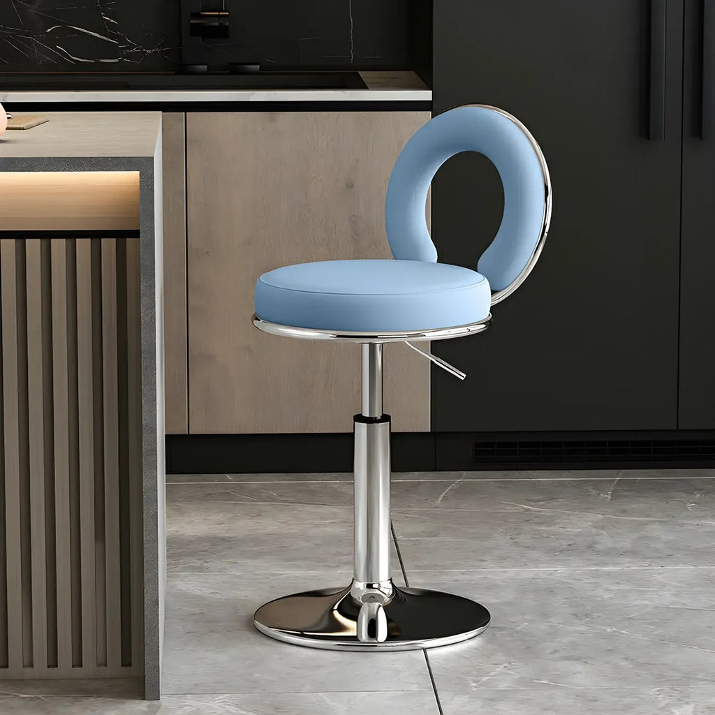 Glam Metal Round Adjustable Bar Stools with Cushions for Kitchen