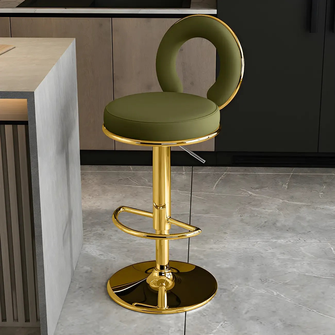 Glam Metal Round Adjustable Bar Stools with Cushions for Kitchen