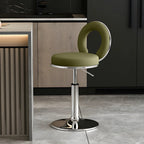 Glam Metal Round Adjustable Bar Stools with Cushions for Kitchen