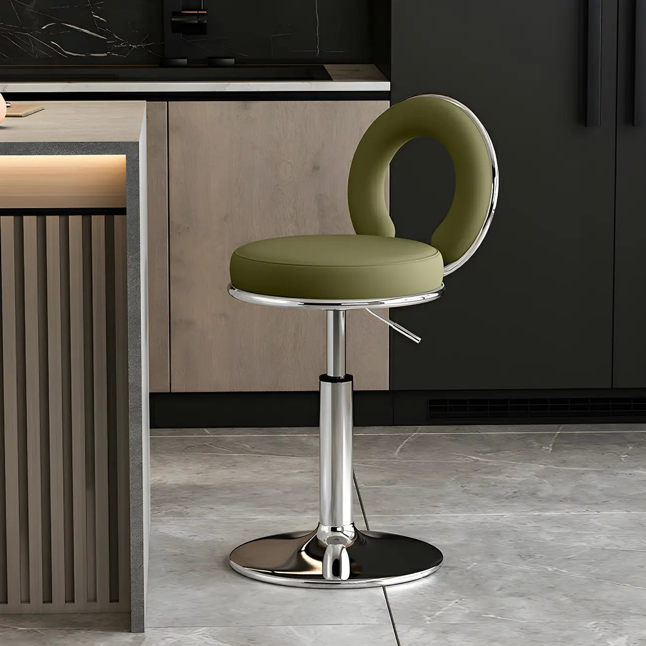 Glam Metal Round Adjustable Bar Stools with Cushions for Kitchen