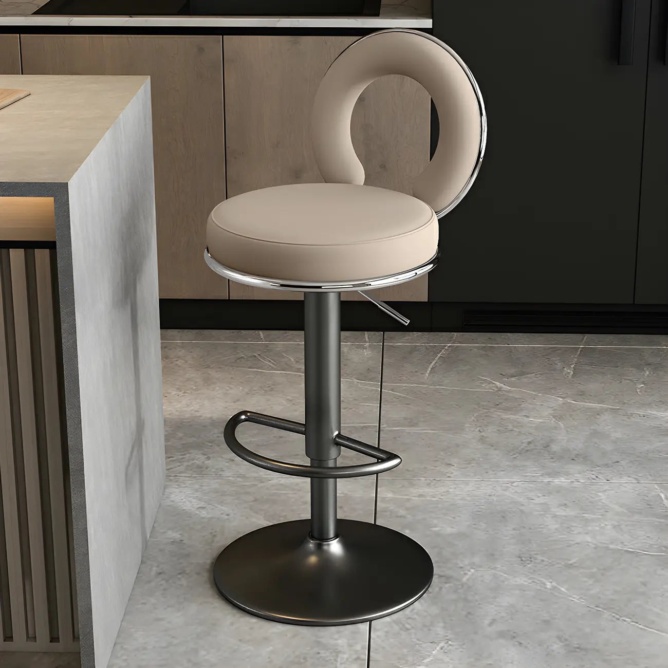 Glam Metal Round Adjustable Bar Stools with Cushions for Kitchen