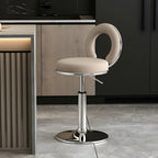 Glam Metal Round Adjustable Bar Stools with Cushions for Kitchen