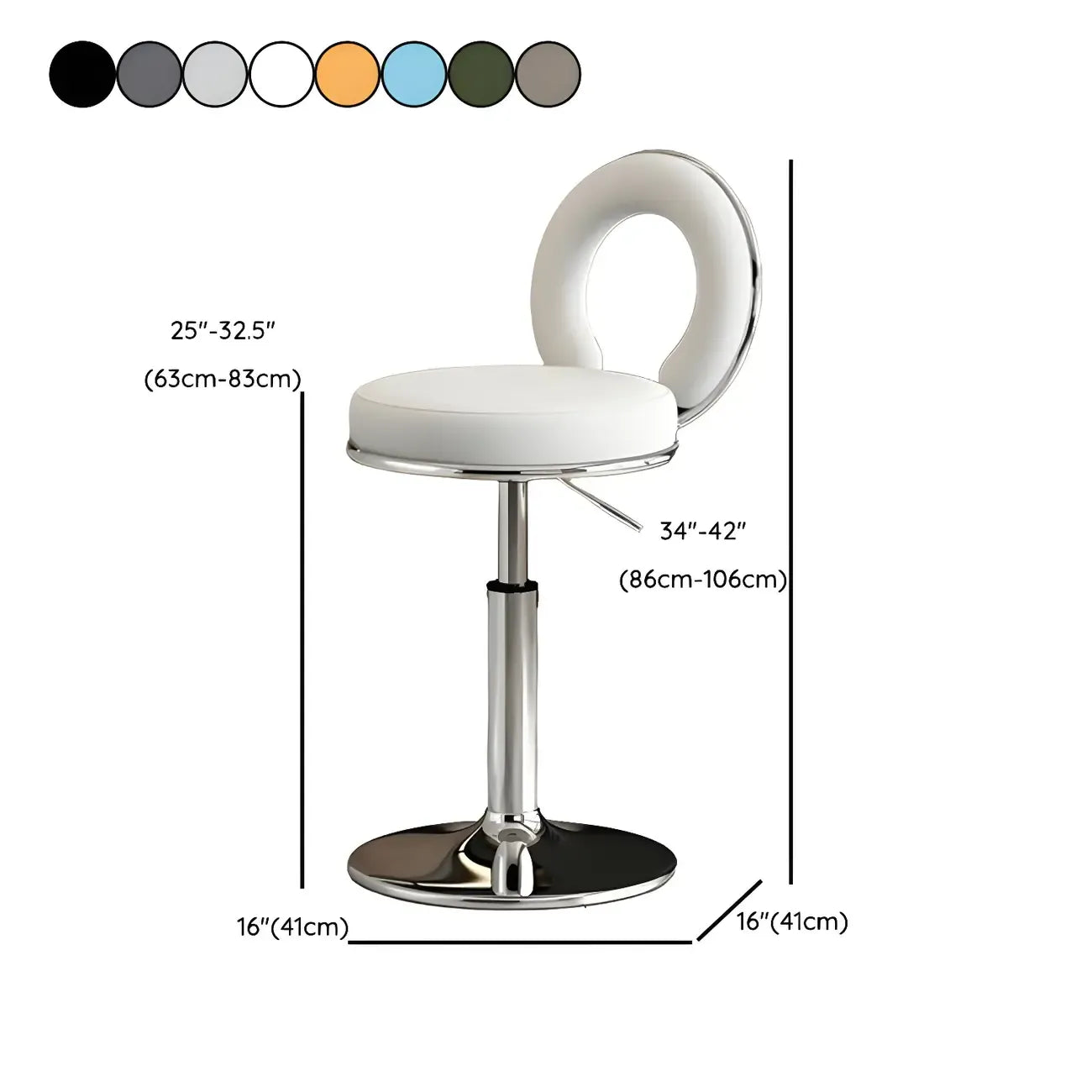 Glam Metal Round Adjustable Bar Stools with Cushions for Kitchen