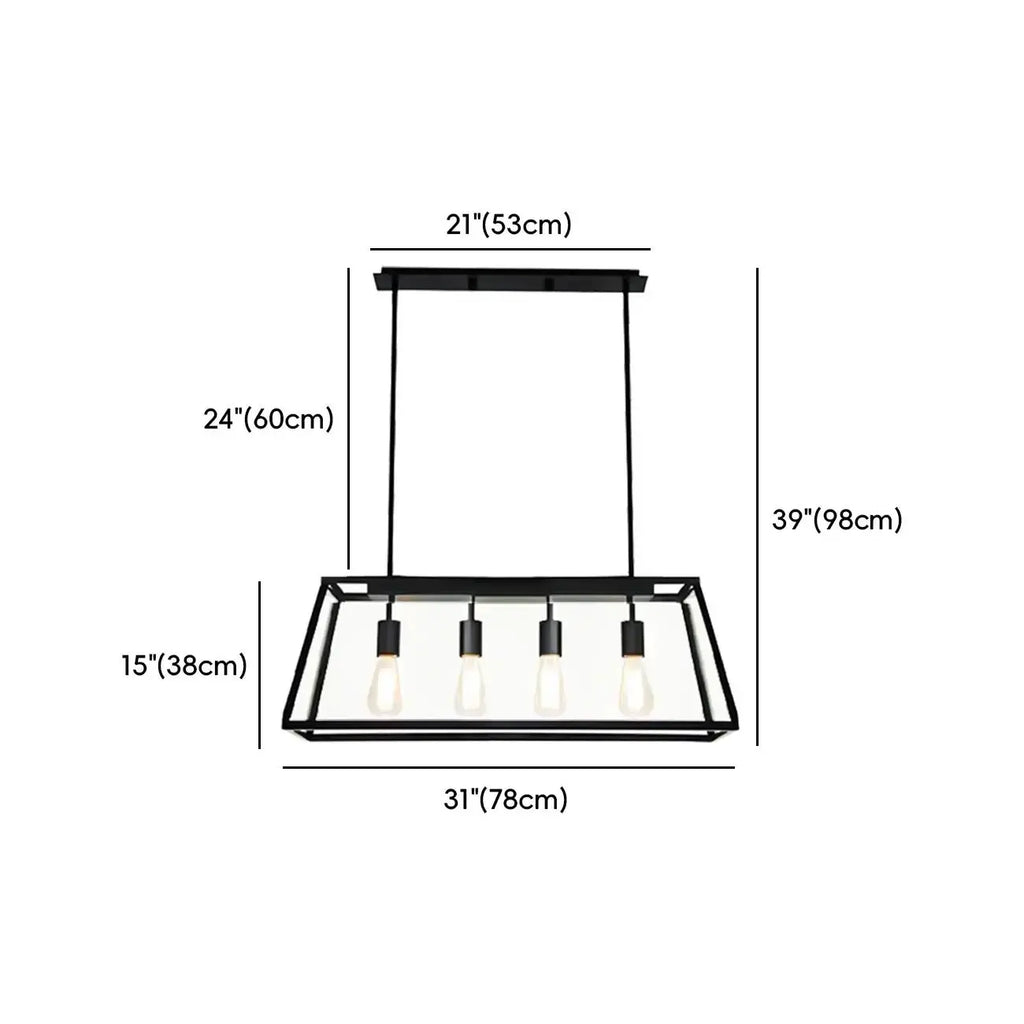 Industrial Black Rectangle Adjustable Kitchen Island Light