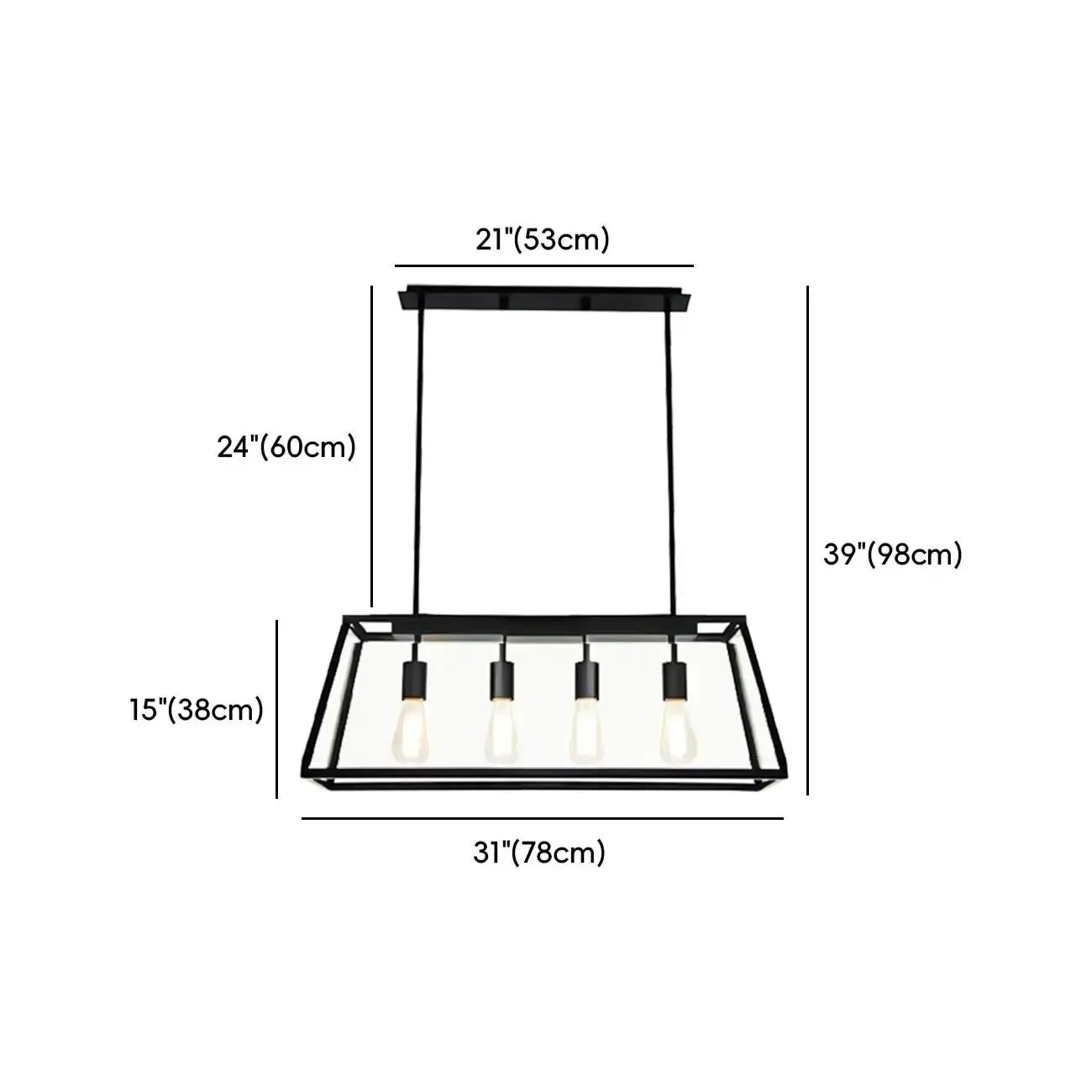 Industrial Black Rectangle Adjustable Kitchen Island Light