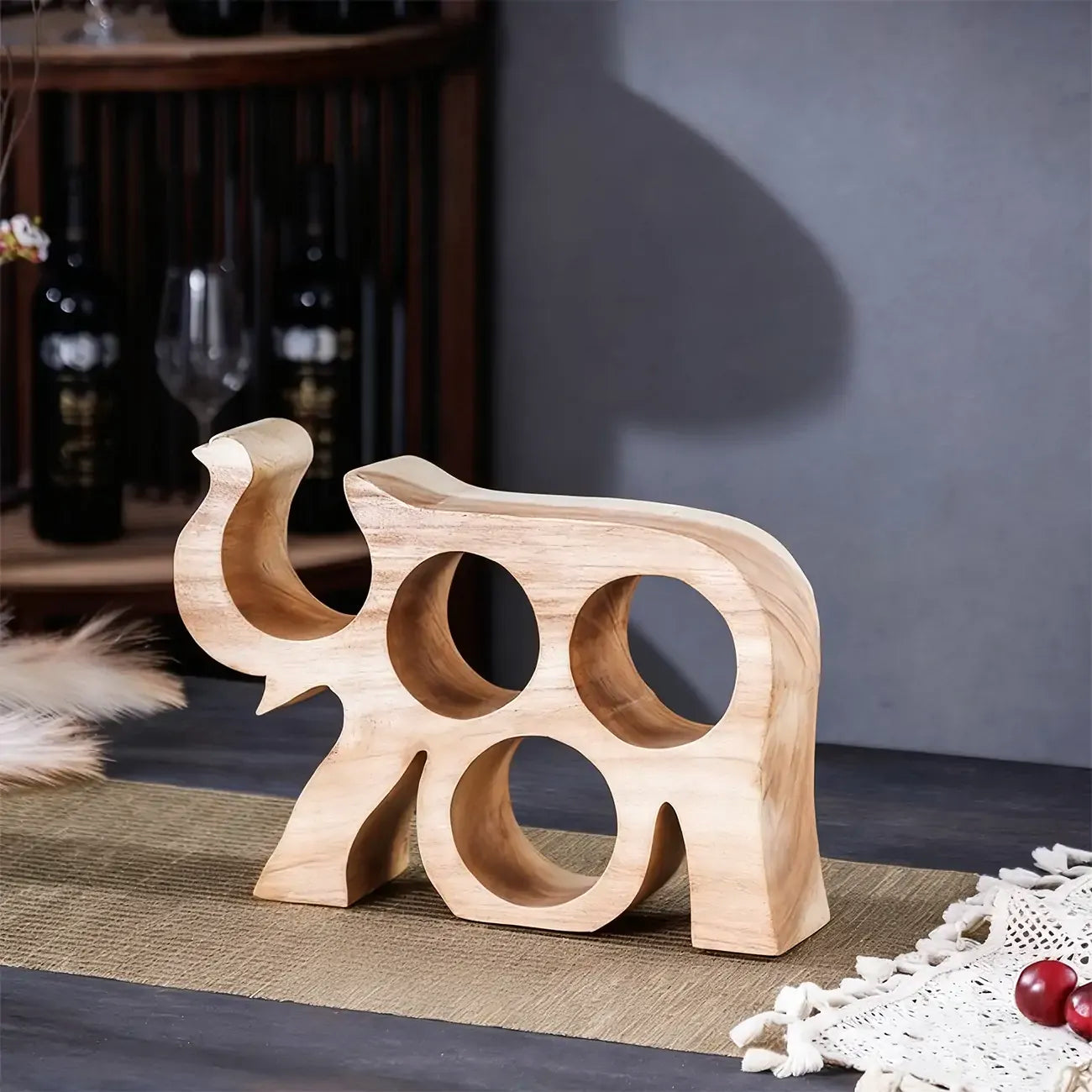 Solid Wood Tree Design Handcraftd Wine Rack Table Top