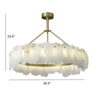 Brass Downrod Circular White Alabaster Chandelier