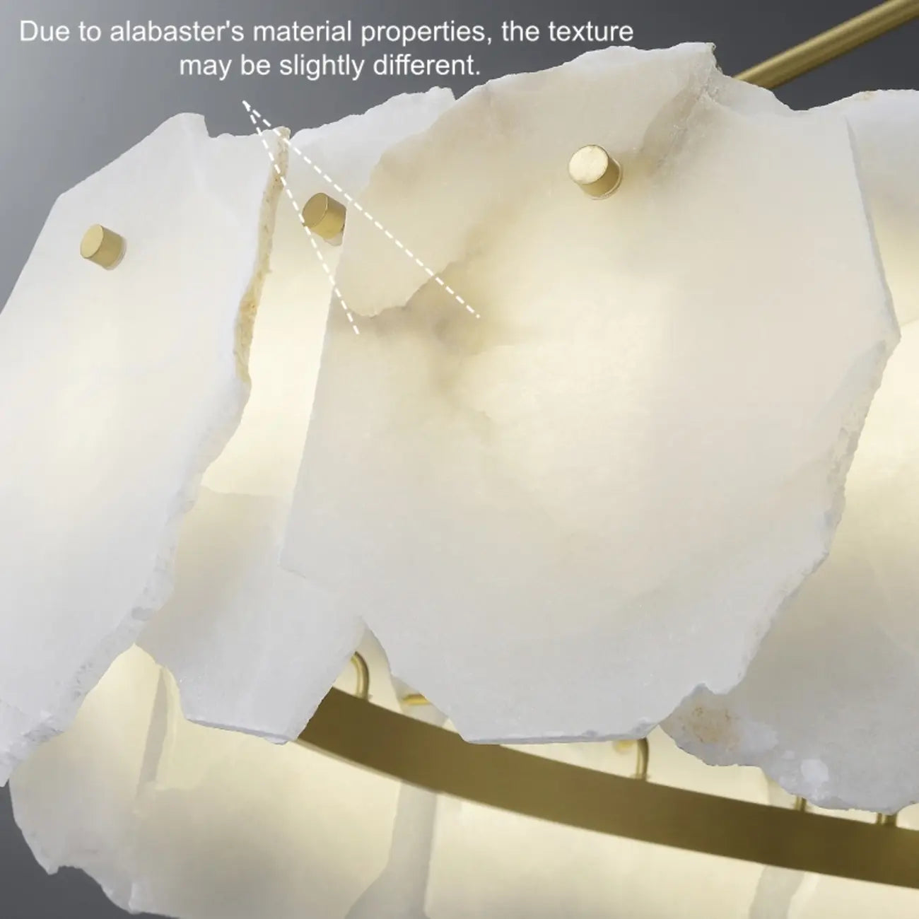Brass Downrod Circular White Alabaster Chandelier